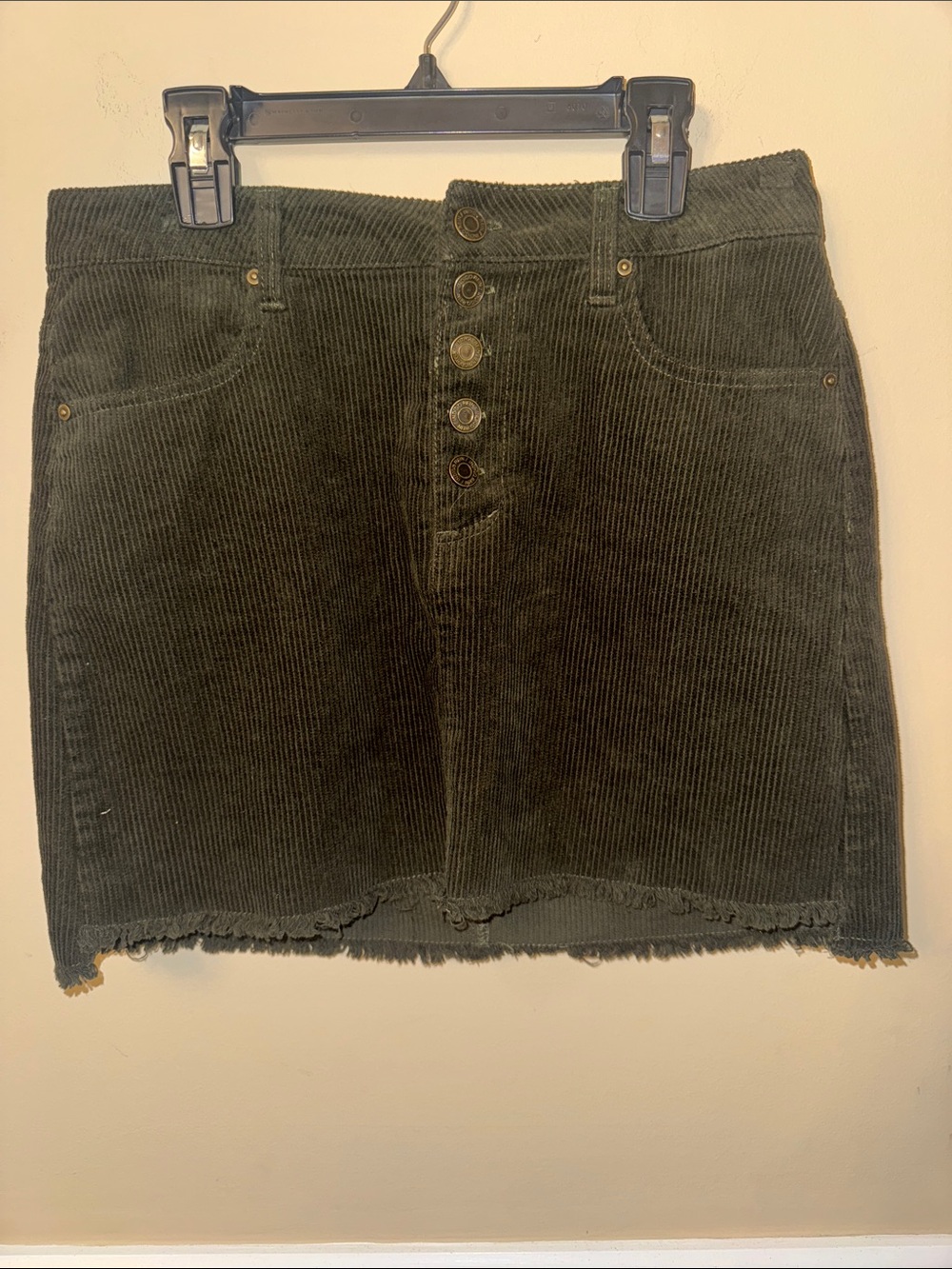 Indigo Rein Dark Olive Corduroy Button-Front Mini Skirt